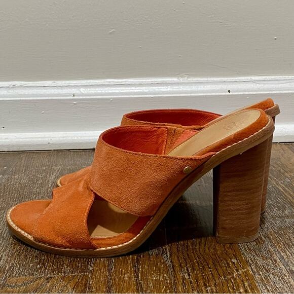 UGG Celia Orange Suede Sandals Size 7M Stacked Heel Mules - Picture 3 of 10